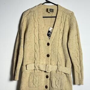 NEW 1960s VTG Diane Rich Wool Cable-Knit Cardigan w/ Belt & Pockets | Women’s L